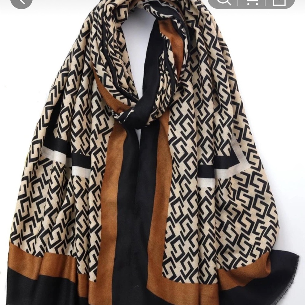Elegant Black and Brown Geometric Scarf